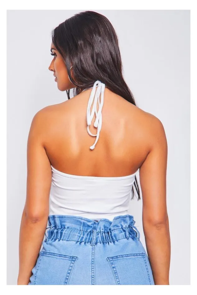 Women White Halterneck Crop Top Chiara Fila Fluo 687080 White Brentiny Paris Top And Tank Tops