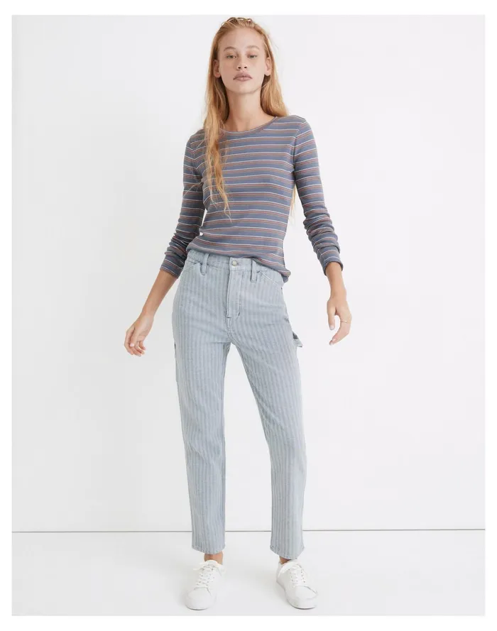 Women Workwear Collection Herringbone Denim High Rise Tapered Pants Indigo Herringbone Madewell Jeans