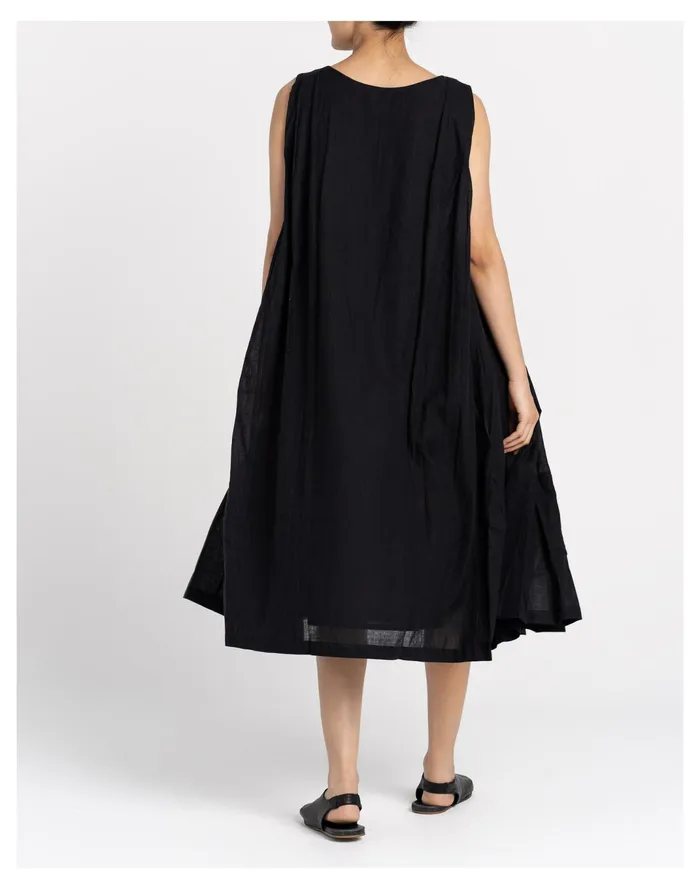 Women World Of Crow Organic Cotton Pleated Dress In Ink Black Black Madewell Dresses