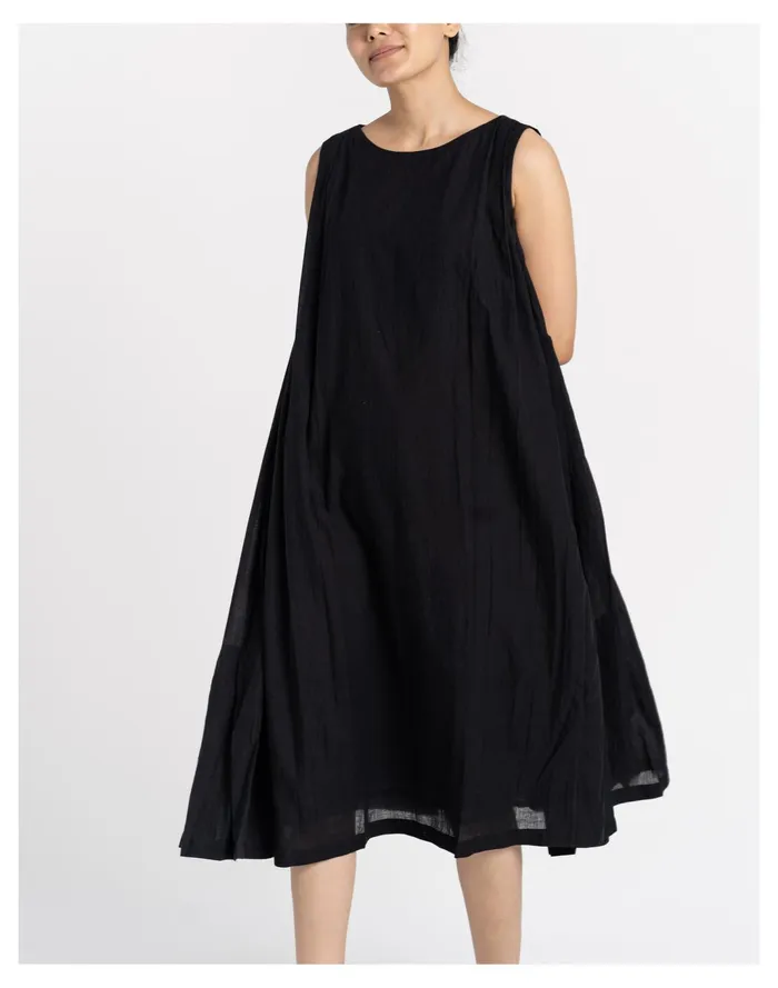 Women World Of Crow Organic Cotton Pleated Dress In Ink Black Black Madewell Dresses