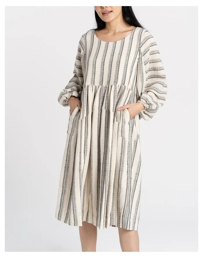 Women World Of Crow Striped Cotton Textured Dress White Madewell Dresses