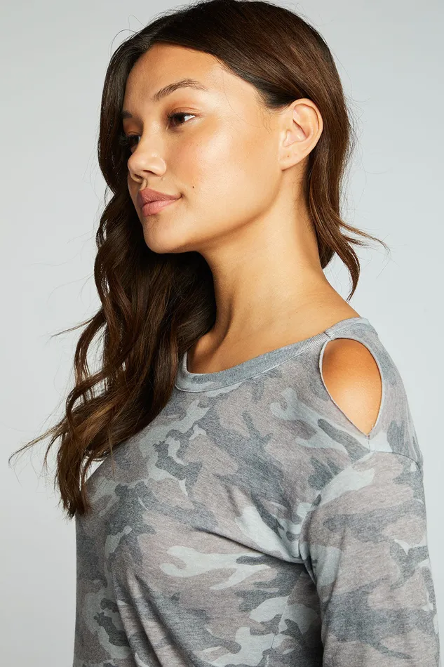 Womens Chaser Brand Recycled Vintage Jersey Vented Long Sleeve Drop Shoulder Crew Neck Tops