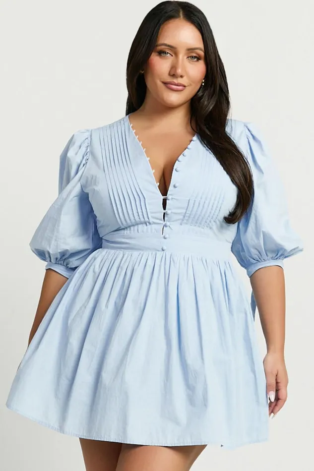 Zandra Mini Dress 8211 Puff Sleeve Poplin Dress In Icy Blue Women Showpo Curve Clothes