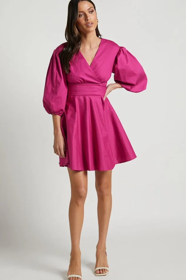 Zyla Mini Dress 8211 Puff Sleeve Wrap Dress In Berry Women Showpo Curve Clothes