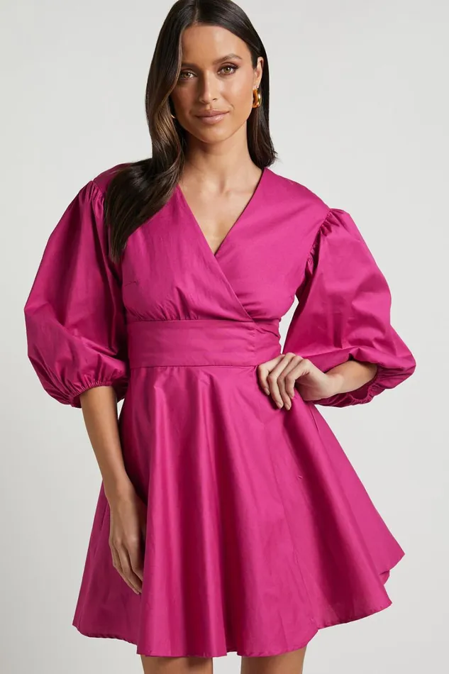 Zyla Mini Dress 8211 Puff Sleeve Wrap Dress In Berry Women Showpo Curve Clothes